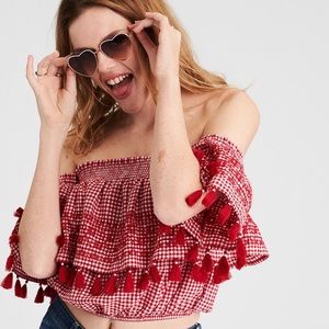 american eagle gingham bubble crop ☾
